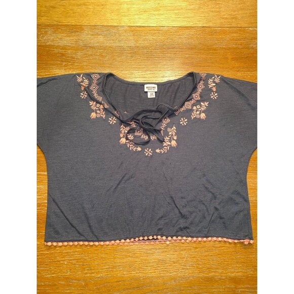 Mossimo Womens Embroidered Cropped Top Navy & Pink M - Picture 1 of 4